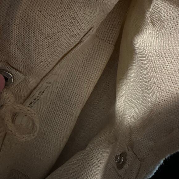 Handmade Wooden Handle Crochet Cream Handbag with a little discoloring - Picture 3 of 5